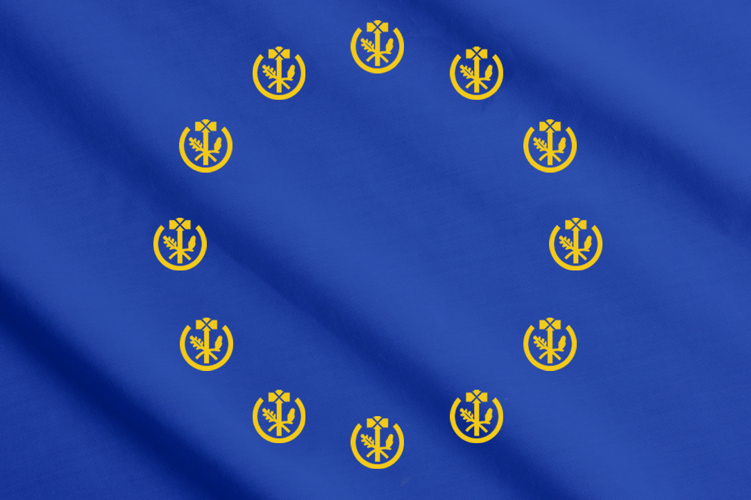 Die EU Flagge mit dem Handwerks-Symbol als Sterne